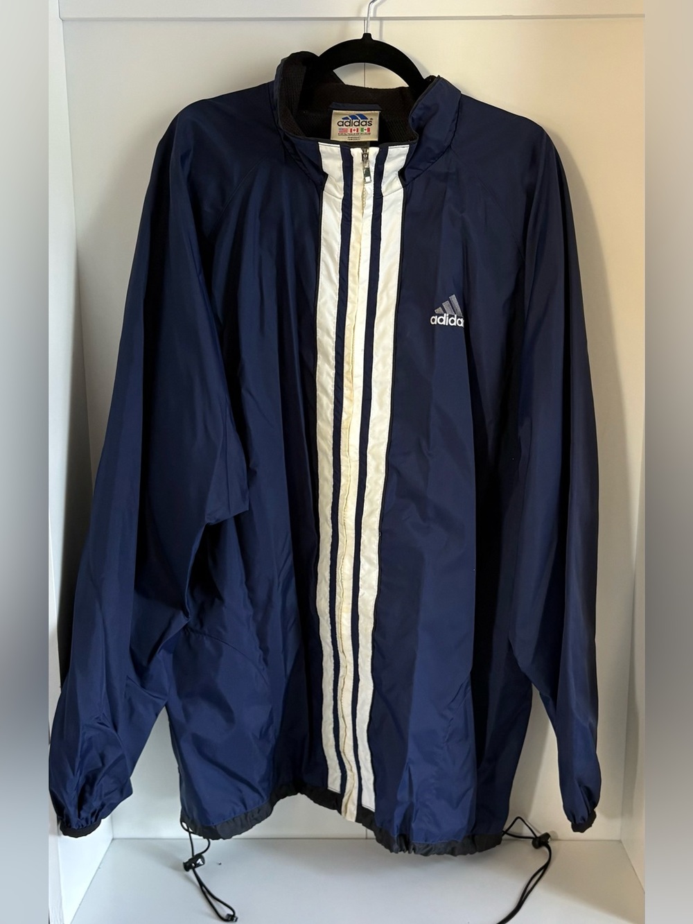 adidas 90’s Men’s Navy Windbreaker Jacket with White Stripe